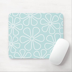Abstract Big Flowers White on Duck Egg Blue Mouse Mat