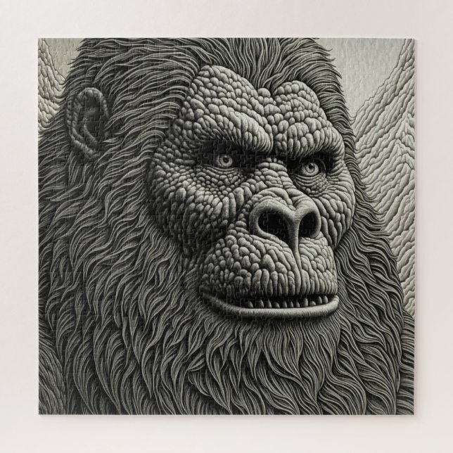 Abstract Bigfoot in Black and White Ai Art Jigsaw Puzzle (Vertical)