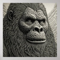 Abstract Bigfoot in Black and White Ai Art