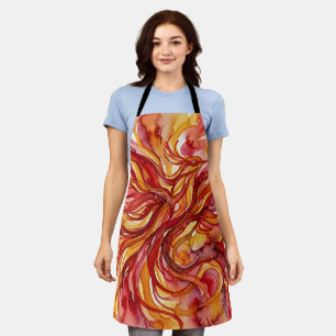 Abstract Bird Fire Red Watercolor Apron