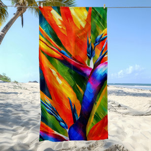 Abstract Bird of Paradise Flower Tropical Beach Towel