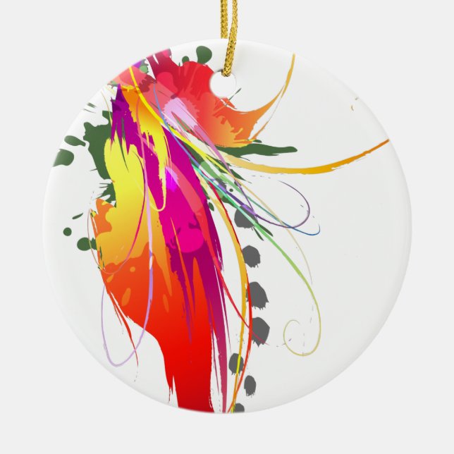 Abstract Bird of Paradise Paint Splatters Ceramic Tree Decoration (Front)