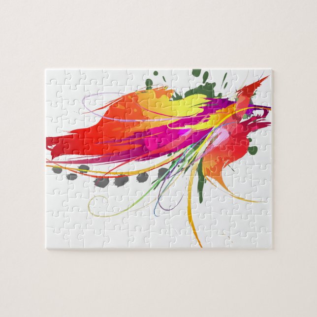 Abstract Bird of Paradise Paint Splatters Jigsaw Puzzle (Horizontal)
