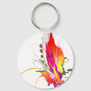 Abstract Bird of Paradise Paint Splatters Key Ring
