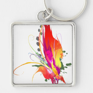Abstract Bird of Paradise Paint Splatters Key Ring
