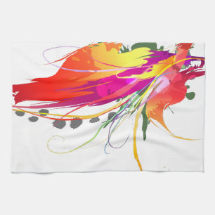 Abstract Bird of Paradise Paint Splatters Tea Towel