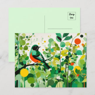 Abstract Bird Standing On A Branch Postcard