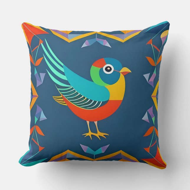 🌈 Abstract Bird Throw Pillow Geometric Art Decor  (Front)