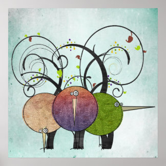 Abstract Birds and Trees Art Print Poster