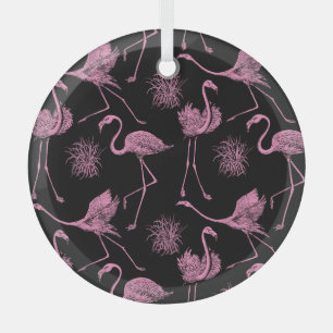 Abstract Birds: Monochrome Fashion Pattern Glass Tree Decoration