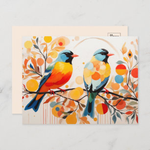 Abstract Birds Standing On A Branch Postcard
