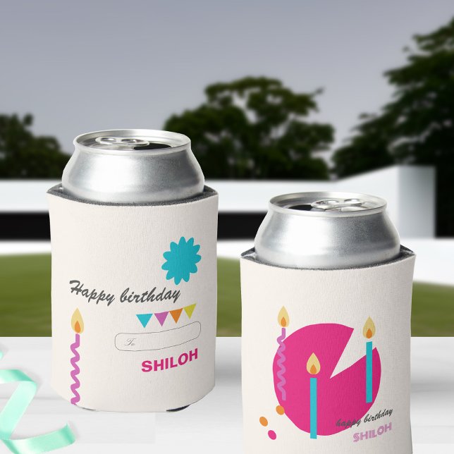 Abstract Birthday Cake Candles Can Cooler (Creator Uploaded)