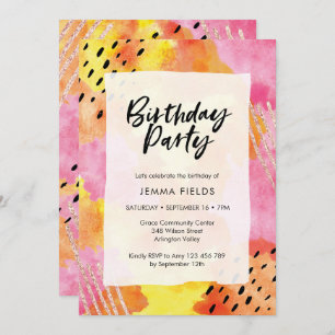 Abstract Birthday Invitation pink and orange