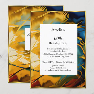 Abstract Birthday Party blue gold modern Invitation