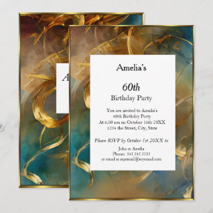 Abstract Birthday Party blue teal gold modern Invitation