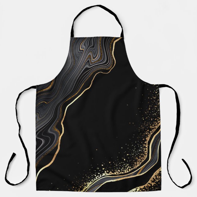 abstract black agate background with golden veins, apron (Front)