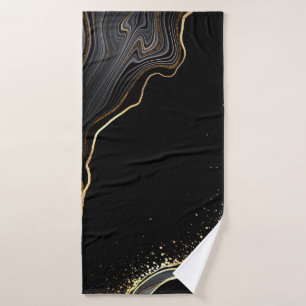 abstract black agate background with golden veins, bath towel