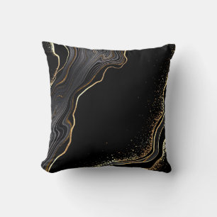 abstract black agate background with golden veins, cushion