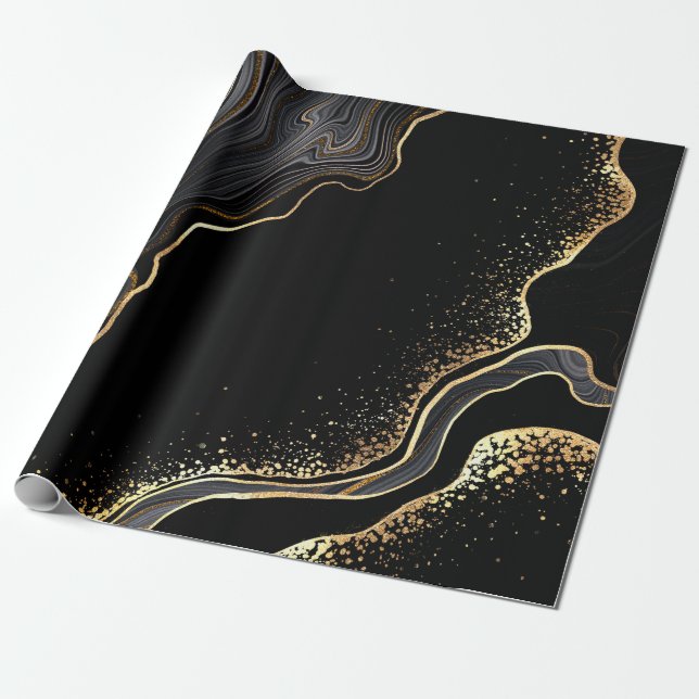 abstract black agate background with golden veins, wrapping paper (Unrolled)