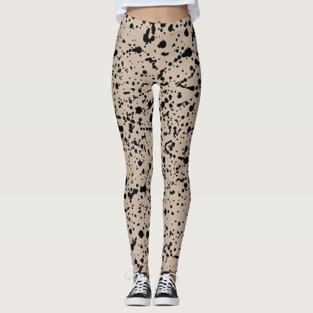 Abstract black and beige Pattern Leggings (Front)