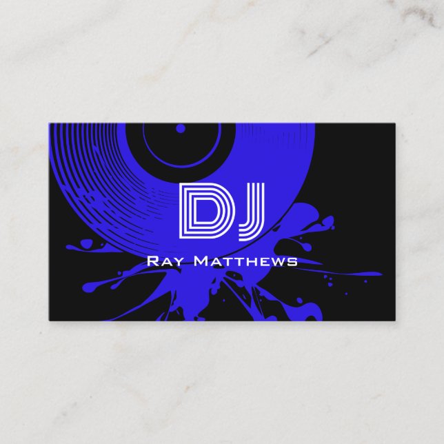 Abstract Black and Blue Disc DJ Music Producer Business Card (Front)