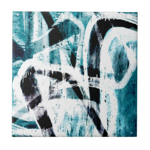 Abstract black and blue graffiti tile