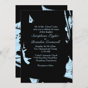 Abstract Black and Blue Music Wedding Invitation