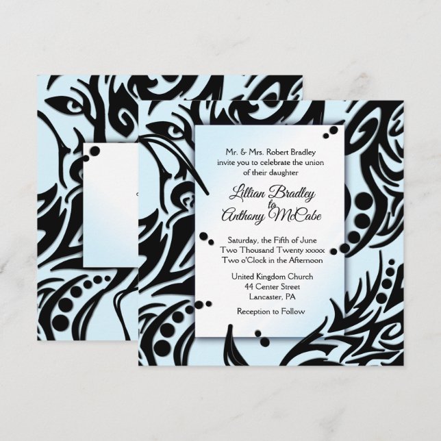 Abstract Black and Blue Tribal Wedding Invitation (Front/Back)