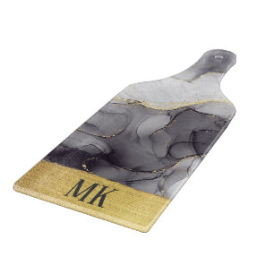 Abstract Black and Gold Agate Marble Swirl Cutting Board