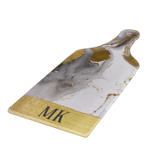 Abstract Black and Gold Agate Marble Swirl Cutting Board (Corner)