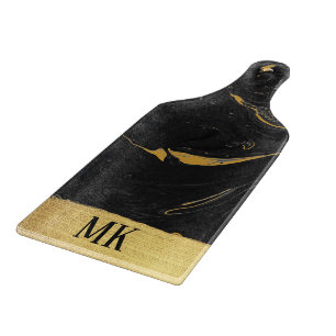 Abstract Black and Gold Agate Marble Swirl Cutting Board