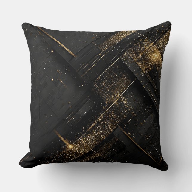 Abstract Black and Gold Geometric Design Cushion (Front)