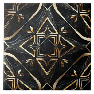 Abstract Black and Gold - Modern Geometric Art Tile