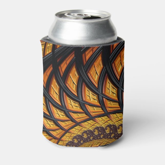 Abstract Black and Gold Spiral Fractal Can Cooler (Can Back)