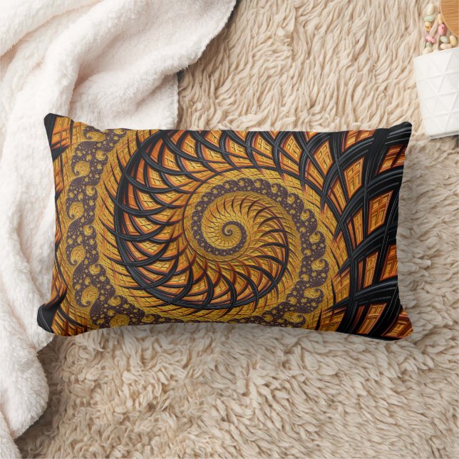 Abstract Black and Gold Spiral Fractal Lumbar Cushion (Blanket)