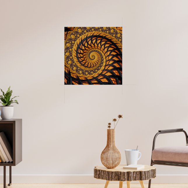 Abstract Black and Gold Spiral Fractal Poster (Living Room 3)