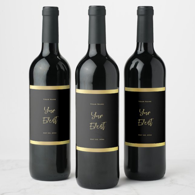 Abstract Black and Gold Wine Label (Bottles)