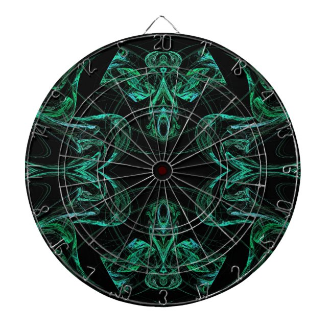 Abstract Black and Green Fractal Dart Board (Front)