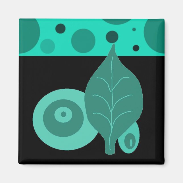 Abstract Black and Green Leaf Magnet (Front)