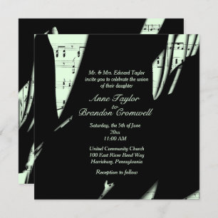 Abstract Black and Green Music Wedding Invitation