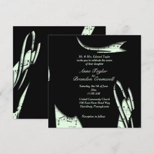 Abstract Black and Green Music Wedding Invitation