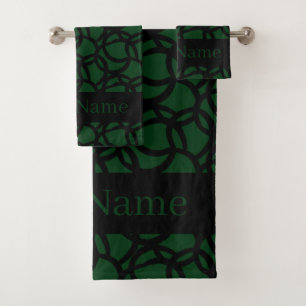 Abstract Black and Green Pattern Personalised Bath Towel Set