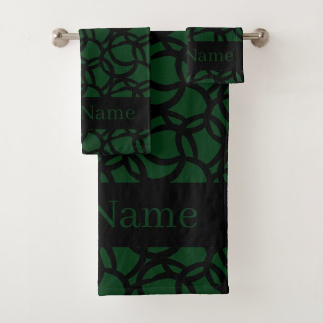 Abstract Black and Green Pattern Personalised Bath Towel Set (Insitu)
