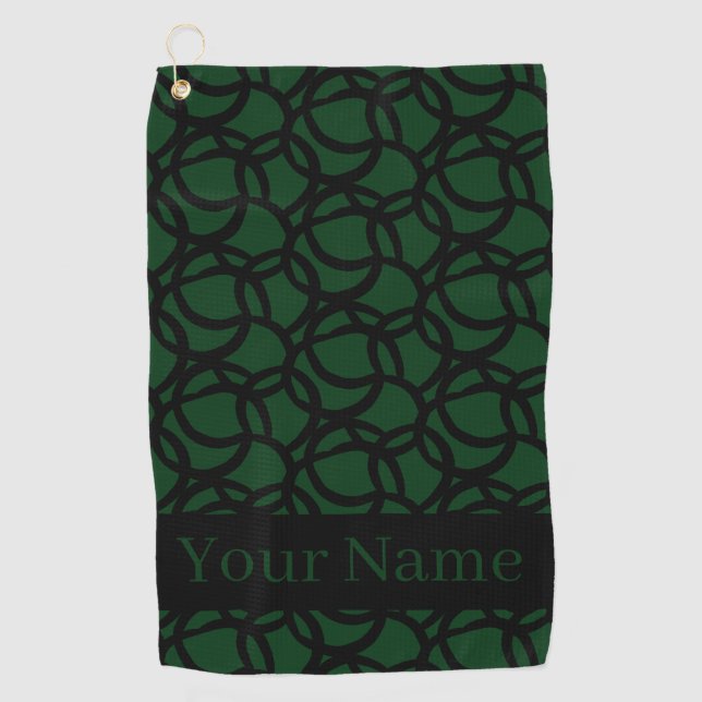Abstract Black and Green Pattern Personalised Golf Towel (Front)
