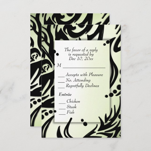 Abstract Black and Green Tribal with Menu RSVP (Front/Back)