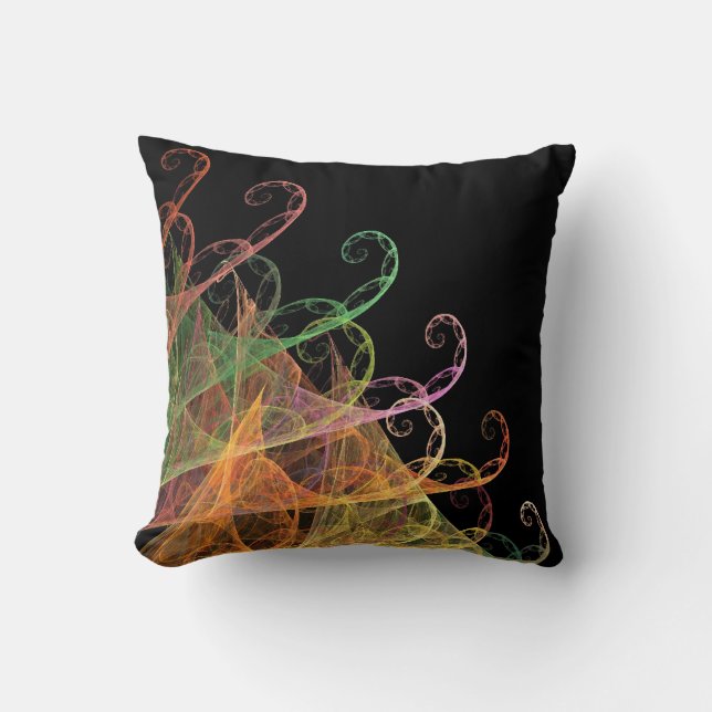 Abstract Black and Multi-Coloured Fractal Pillow (Front)