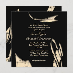 Abstract Black and Peach Music Wedding Invitation