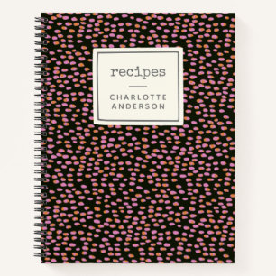 Abstract Black and Pink Dots Personalised Recipe  Notebook