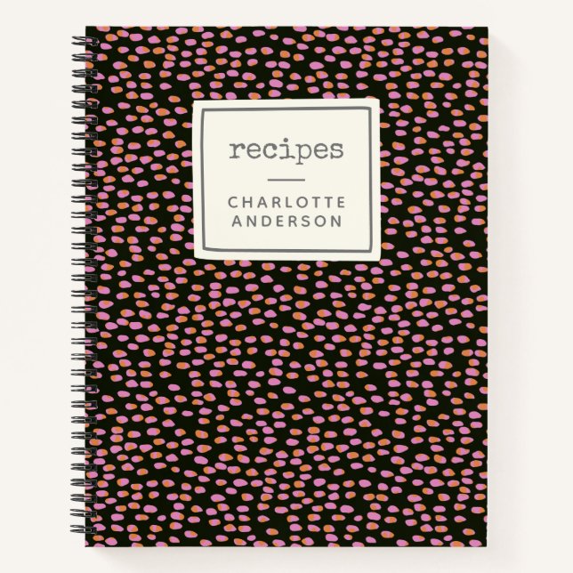 Abstract Black and Pink Dots Personalised Recipe  Notebook (Front)