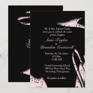 Abstract Black and Pink Music Wedding Invitation